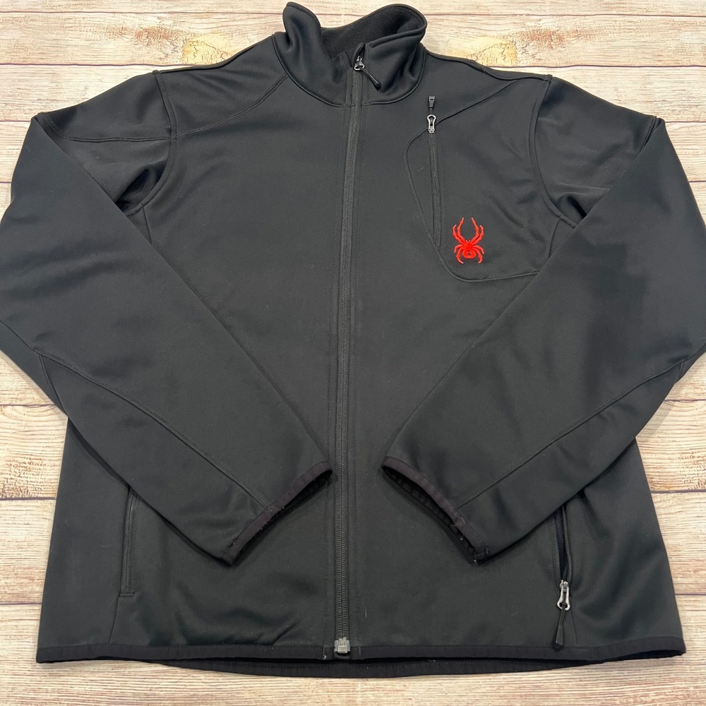 Spyder Mens Black Full Zip Jacket Fleece Lined Logo Embroidered Size M